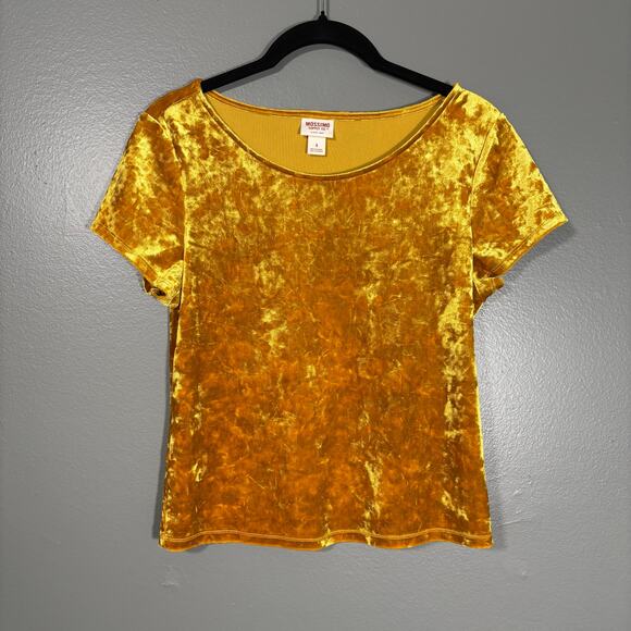Mossimo Women's Yellow Velvet Baby Tee Cropped Top - Size Small - Whimsygoth - Picture 1 of 6